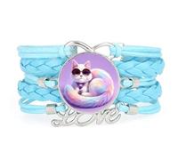 Dreamy Rainbow Cat animal Girl love adjustable leather braided bracelet Blu