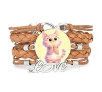 Dreamy Rainbow Cat animal strap love adjustable leather braided bracelet Br