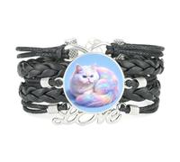Dreamy Rainbow Cat Artistic Fantastic love adjustable leather braided brace