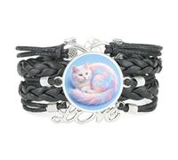 Dreamy Rainbow Cat charm Fantastic love adjustable leather braided bracelet