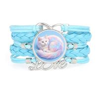 Dreamy Rainbow Cat charm Fantastic love adjustable leather braided bracelet