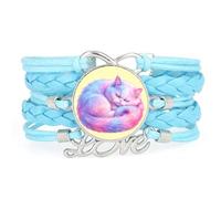 Dreamy Rainbow Cat Fantastic Girl love adjustable leather braided bracelet