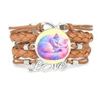 Dreamy Rainbow Cat Fantastic Girl love adjustable leather braided bracelet