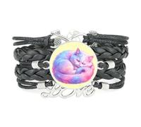Dreamy Rainbow Cat Fantastic Girl love adjustable leather braided bracelet