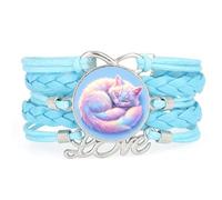 Dreamy Rainbow Cat Fantastic unique love adjustable leather braided bracele