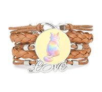 Dreamy Rainbow Cat Gradation Creative love adjustable leather braided brace