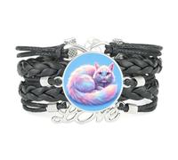 Dreamy Rainbow Cat Gradation Fantastic love adjustable leather braided brac