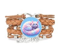 Dreamy Rainbow Cat Gradation Fantastic love adjustable leather braided brac