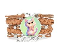 Dreamy Rainbow Cat Happiness Lucky love adjustable leather braided bracelet