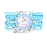 Dreamy Rainbow Cat Infinity Fortune love adjustable leather braided bracele