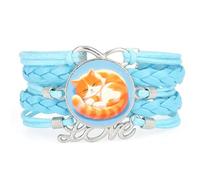 Dreamy Rainbow Cat Pet novelty love adjustable leather braided bracelet Blu