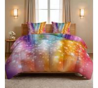 Dreamy Rainbow Duvet, Coverless Duvet Queen 7.5 Tog, Reversible Comforter Sets with 2 Pillowcases, Ombre Starlight - Washable Lightweight Warm Quilt 230 x 220 cm, All Season