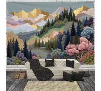 Dreamy Retro Natural Style Tapestry Wall Hanging Mountains Forest Tapestry for Bedroom AestheticPink Yellow Tapestries Wall Wall Hanging for Bedroom Living Room Dorm 70 × 90 inches