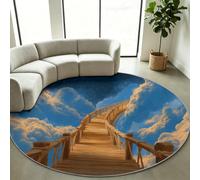Dreamy Round Floor Mat 160 cm, Non-Slip Blue Cloud Suspension Bridge Rug | Faux Velvet Soft Touch Circular Mat, Snag Proof Overlocked Seam Accent Mat for Coffee Table, Bedroom & Living Room