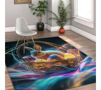 Dreamy Rugs for Living Room 90x180cm Easter Bunny Colorful Eggs Pattern Machine Washable Rug Abstract Art Non Slip Low Pile Throw Rugs Surreal with Rubber Backing Washable Carpet for Dining Room