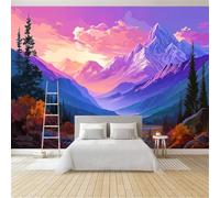 Dreamy Snow Mountain Sunset Canyon Forest Wall Mural 400 x 280 cm Purple, Large Non-Woven Photo Wallpaper for Living Room Bedroom & Office, Modern HD Feature Wall Art, Easy to Install Decor