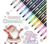 Dreamy Sparkle Dual-Line Contour Pen, Coloring Lightstick Graffiti Highlighter Pens, Double Line Outline Pens, Self-outline Metallic Markers, Art Double Line Shimmer Pens for Art and DIY (12Color)