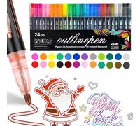 Dreamy Sparkle Dual-Line Contour Pen, Coloring Lightstick Graffiti Highlighter, Self-Outline Metallic Marker, Art Double Line Shimmer Pens (24 Colors) for Art and DIY