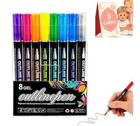 Dreamy Sparkle Dual-Line Contour Pen, Dreamy Sparkle Dual Line Pen, Outline Pens metallic, Quick-Dry Ink for Drawing, Coloring & DIY Crafts (8 Colors)