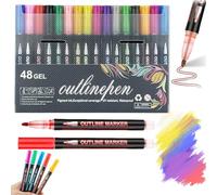 Dreamy Sparkle Dual-Line Contour Pen, Dreamy Sparkle Dual Pen, Double Line Outline Art Pens, Quick-Dry Ink for Drawing, Coloring & DIY Crafts (48 Colors)