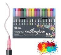 Dreamy Sparkle Dual-Line Contour Pen, Dreamy Sparkle Metallic Double Line Outline Pens, 12/24/36/48/60 Colors Outline Markers, for Drawing, Coloring & DIY Crafts (48 Colors)