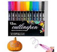 Dreamy Sparkle Dual-Line Contour Pen, Dual-Line Highlighter Outline Marker Set, Dreamy Sparkle Self-Outlining Glitter Pens, Double Line Outline Art Pen, 12/24/36/48/60 Colors (12 Color)