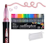 Dreamy Sparkle Dual-Line Contour Pen, Line Contour Pen Set with Metallic Outline, 8/12/24/36 Colors Dual Line Contours Markers with 2mm Precision Tip, Quick-Dry Ink for Drawings&DIY (24 Colors)