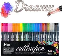 Dreamy Sparkle Dual-Line Contour Pen, Self-Outline Metallic & Glitter Markers, Double Line Art Pens with Quick-Dry Ink for Drawing, Coloring, & DIY Crafts (24 Color)