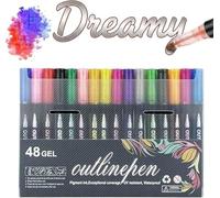 Dreamy Sparkle Dual-Line Contour Pen, Self-Outline Metallic & Glitter Markers, Double Line Art Pens with Quick-Dry Ink for Drawing, Coloring, & DIY Crafts (48 Color)