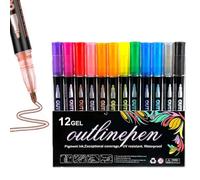 Dreamy Sparkle Dual Line Outline Markers, Self-Outline Metallic Glitter Pens, 2-in-1 Double Line Contour Pens with Shimmering Effect, for Journaling, Adult Coloring, Art Planning Supplies (12Pcs)