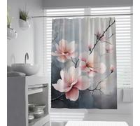 Dreamy Spring Floral Shower Curtain Magnolia Blossom Art Bathtub Curtain Machine Washable Waterproof Fabric for Bathroom Decor with Hooks 120 x 180 cm