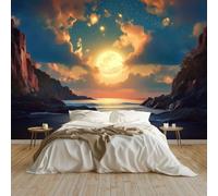 Dreamy Starry Sky Moon Over The Sea Reef Photo Wall Mural, Multicolor Non-Woven Requires Wallpaper Paste for Living Room Bedroom Kids Room, Large Wall Art Poster Decoration - 150 x 105 cm