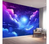 Dreamy Starry Sky Photo Wallpaper Nursery 400 X 280 Cm Purple Nebula Shooting Star - Non-Woven Premium Art Print Fleece Wall Mural Decoration Restaurant Hall Living Room Hallway