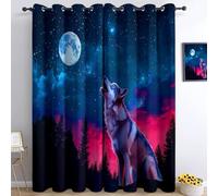 Dreamy Starry Sky Sliding Curtain, 54 Inches Drop Eyelet Blackout Curtains - Forest Animals Wolf Thermal Insulated Window Drapes for Boys Girls Bedroom Living Room W 46 x L 54 Inches 2 Panels