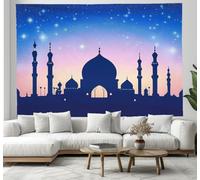 Dreamy Starry Sky Tapestry 90"X60" Wall Hanging Blanket Navy Blue Retro Architecture Tapestries Xmas Party Decorations Wall Art For Living Room Bedroom Dorm Home Decor 230X150Cm