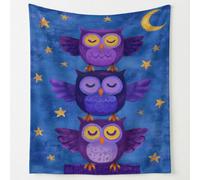 Dreamy Starry Sky Throw Blanket 130 x 150 cm, Cute Owl Stars Moon Fleece Blanket Cozy Microfibre Plush Blanket for Couch Sofa Bed Kids Parents Gift, Blue