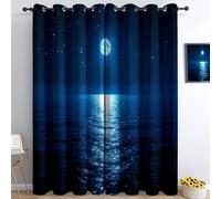 Dreamy Style Blackout Curtains - Moon Starry Sky Sea Eyelet Blackout Thermal Insulated Curtains for Bedroom Living Room Room Decor Window Drapes, 2 Panels W 66 x L 72 Inches