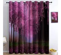 Dreamy Style Curtains for Living Room, Pink Forest Trees Fallen Leaves Printed Thermal 100% Blackout Curtains, Soft Eyelet Ring Top Blackout Drapes 2 Panels W 46" x L 72" for Home Decoration