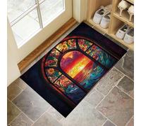 Dreamy Sunset Indoor Washable Dirt Trapper Non Slip Entrance Rug, 60x90 cm Absorbent Thin Low Profile Doormat, Red Inside Floor Mat, Arch Ocean Carpet for Front Back Door