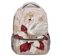 Dreamy Swan Print Backpack, Romantic Couple Heart Rucksack, Pink Sky Lake Reflection Casual Travel Student Bookbag, Laptop Bag 16 inch (print 5)