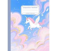 Dreamy Unicorn Composition Notebook, Cute Golden Skarkle Starry Sky in Pastel Pink Purple, Girls Kids Primary, Story Writing Journal, Teens School Student, 7.5 x 9.25 Inch, Wide Ruled, 110 Pages