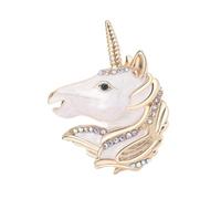 Dreamy Unicorn Head Brooch, 3D Enamel Pin with Gradient Texture & Iridescent Crystal Edge for Women Men, Secure Stones & Durable Enamel, Gray/White, for Party & Daily (01)