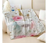 Dreamy Unicorn Print Flannel Blanket - Super Soft Cozy Plush Blanket for Kids and Girls Room Decor, Mystical Dream Theme Warm Throw Blanket (03,75x100cm)