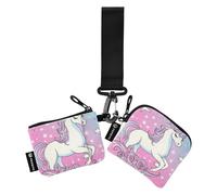 Dreamy Unicorns Magical Women's Coin Pouches Card Holder Cute Fashion Card Wallet Money Organizer with Keychain for Woman 2 Packs billetera para tarjetas de Mujer