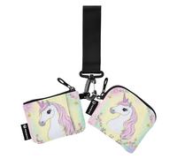 Dreamy Unicorns Magical Women's Wallets Card Cases Thin Flat Key Chain Wallet Change Purse with Keychain for Woman 2 Pcs portatarjetas para