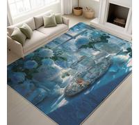 Dreamy Vase Window Sills Trays Machine Washable Rugs Living Room 60 x 120 cm Window Sills Trays Rugs for Bedroom, Light Blue Area Rug for Various Room Lounge Short Pile Floor Carpe