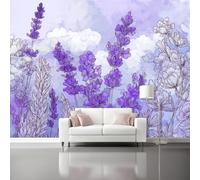 Dreamy Watercolor Lavender Flowers Wall Mural Wallpaper, Non Self Adhesive Paste The Wall Mural for Living Room Bedroom, Purple High Definition Art Wall Decor - 350 x 256 cm (W x H)