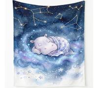 Dreamy Watercolour Blanket 200x200 cm, Single Person Throw fleece fabric | All season Flannel Throw Navy suitable for sofa adult bed office, Soft Light Plush Blanket Seahorse Clouds Moon gift