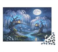 Dreamy Willow Tree Forest 1000 Piece Jigsaw Puzzle Paper for Adults Night Moonlight Scenery Home Decor Relaxing Focus 52x38cm/1000pcs