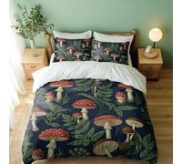 Dreamy Wonderland Vintage Botanical Duvet Cover Set with Red Blue Mushrooms and Butterflies, Floral Moon and Stars 3pcs, Perfect for Bedroom Decor (02,Double + 50 x 75cm x2)
